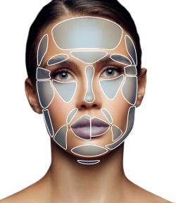 Diagram of treatment areas for Complete Facial Rejuvenation or Contouring