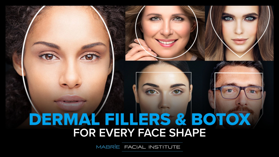 A collage of different shape faces that reads "dermal fillers & BOTOX for every face shape"