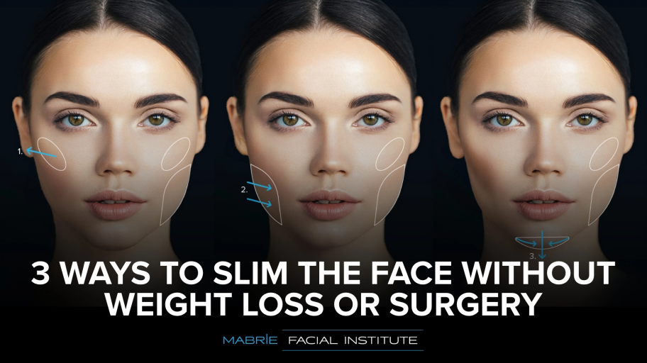 Lines showcasing ways to slim face without surgery with text that reads "3 ways to slim the face without weight loss or surgery"