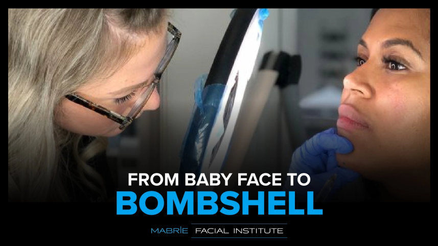 woman injecting another woman with text that reads "From baby face to bombshell"