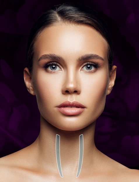 Highlighted section on a model's face, indicating the targeted BOTOX Injections for Vertical Platysmal Neck Bands treatment areas.