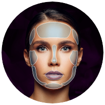 Highlighted treatment area on a model's face for the Complete Facial Contouring.