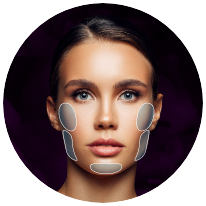 Highlighted treatment area on a model's face for Contouring for the Round Face.