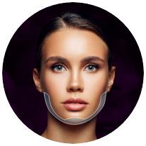 Highlighted treatment area on a model's face for Complete Jawline & Chin Filler Package.