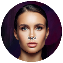 Highlighted nostrils treatment area on a model's face for Non Surgical Rhinoplasty.